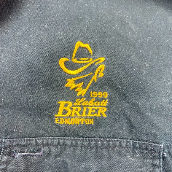 Vintage 1999 Labatt Brier Shirt Women Large Black Red Yellow Button Up Curling - Picture 2 of 9